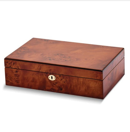 M+K Collection Luxury Burlwood 10-Slot Locking Watch Case