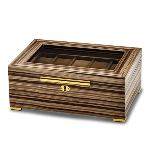 M+K Collection Luxury South American Vine Veneer 10-Slot Locking Watch Case