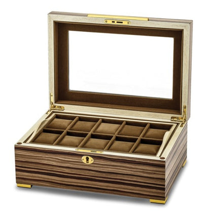 M+K Collection Luxury South American Vine Veneer 10-Slot Locking Watch Case
