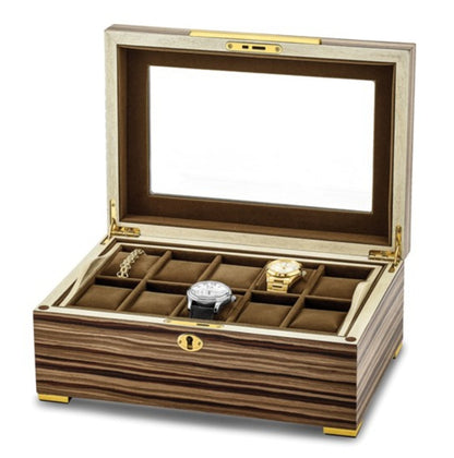 M+K Collection Luxury South American Vine Veneer 10-Slot Locking Watch Case