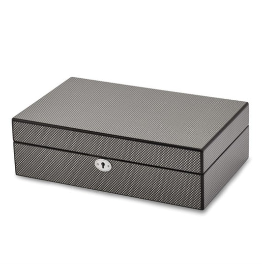 M+K Collection Luxury High Gloss Black Carbon Fiber 10-Slot Locking Watch Case